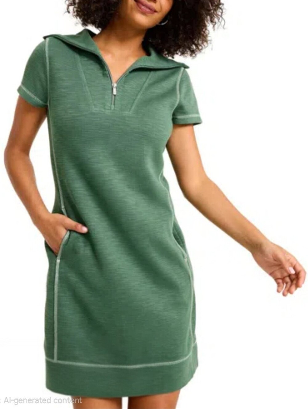 Tommy Bahama Forest Green Short Sleeve Large EUC Zip Dress